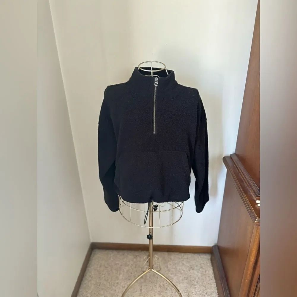American Eagle Quarter Zip Fleece Pullover Small Black